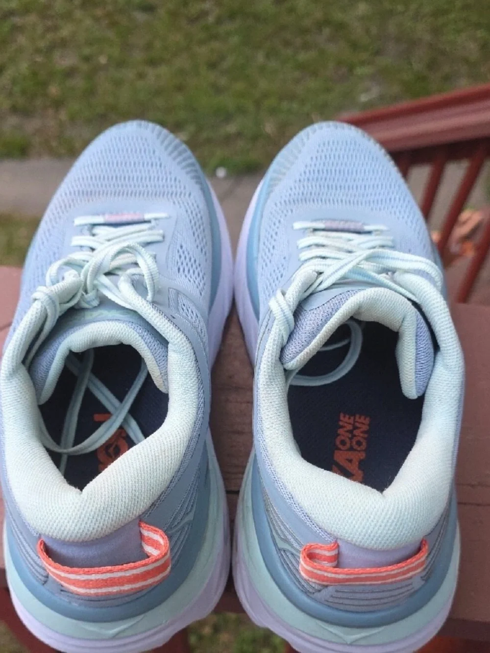 Hoka Women's Light Blue Running Shoes with Coral Accents